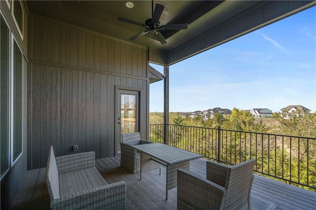 11522 S Zarda Dr, Olathe, KS 66061 - view of wooden balcony featuring ceiling fan and a wooden deck