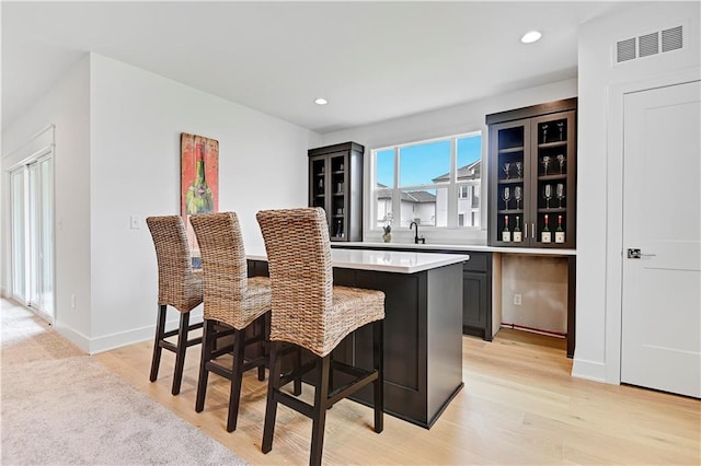 interior space with light hardwood / wood-style floors and sink