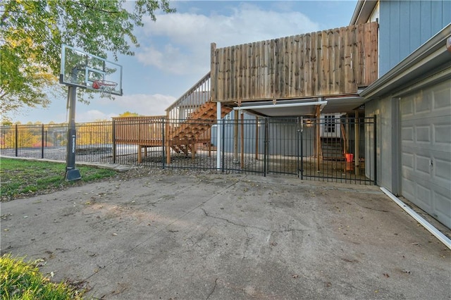 exterior space with a garage