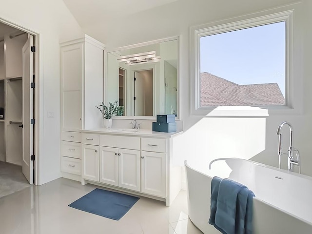 bathroom with vanity and a tub to relax in