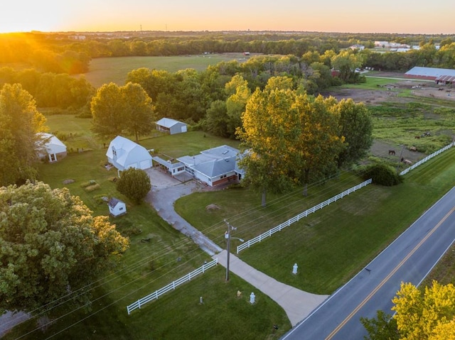 view of aerial view at dusk