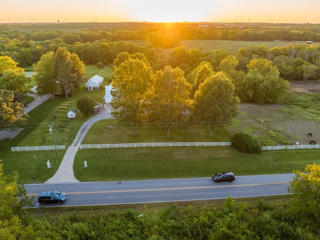 view of aerial view at dusk