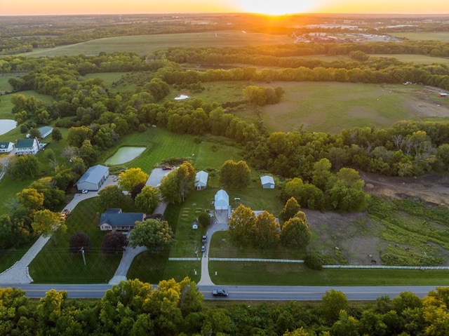 view of aerial view at dusk