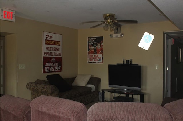 living room with ceiling fan