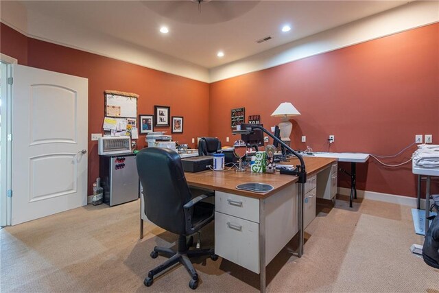 1709 Lake Alvamar Dr, Lawrence, KS 66047 - office area with light carpet, baseboards, visible vents, and recessed lighting