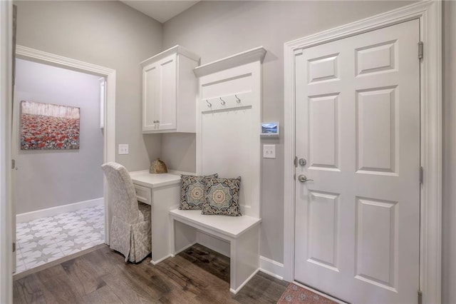 mudroom with dark hardwood / wood-style floors