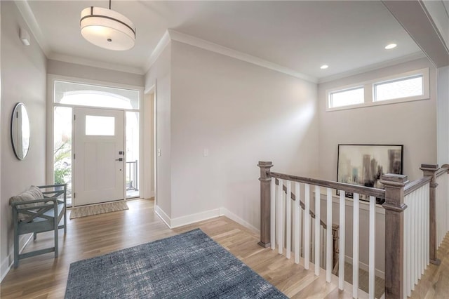 13812 Quigley St, Overland Park, KS 66221 - entrance foyer featuring ornamental molding, light wood-type flooring, and baseboards