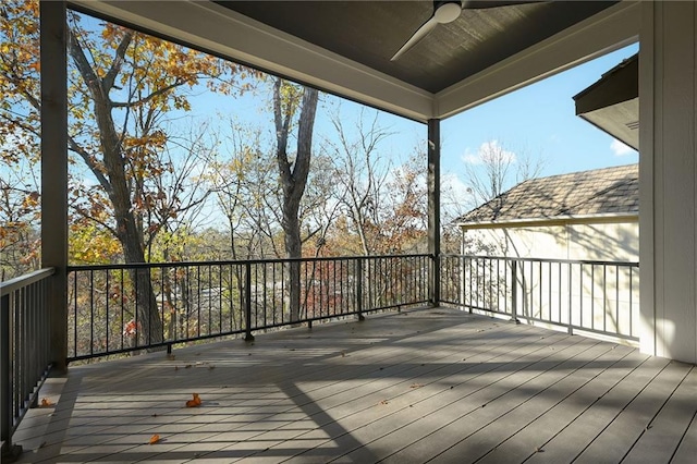 wooden deck with ceiling fan