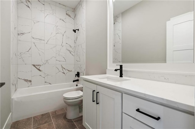 full bathroom with shower / tub combination, vanity, and toilet