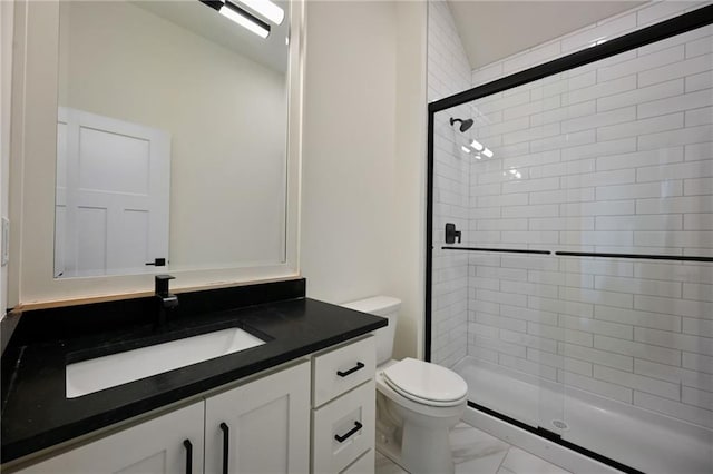 119 Teton Rdg, Lake Winnebago, MO 64034 - bathroom featuring marble look tiles, vanity, and a stall shower