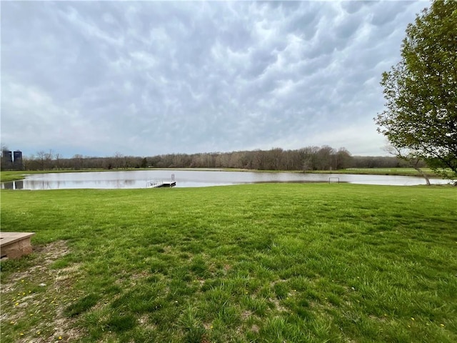 view of yard with a water view