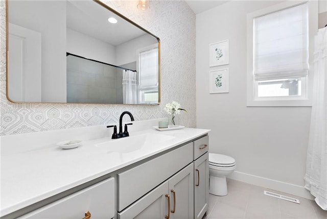 20132 Barker St, Spring Hill, KS 66083 - bathroom with vanity, healthy amount of natural light, tile patterned floors, and a shower with shower curtain