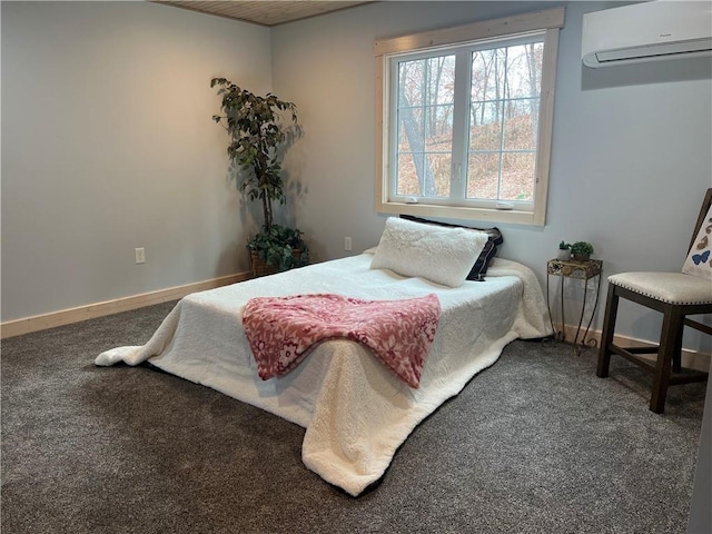 carpeted bedroom featuring a wall mounted AC