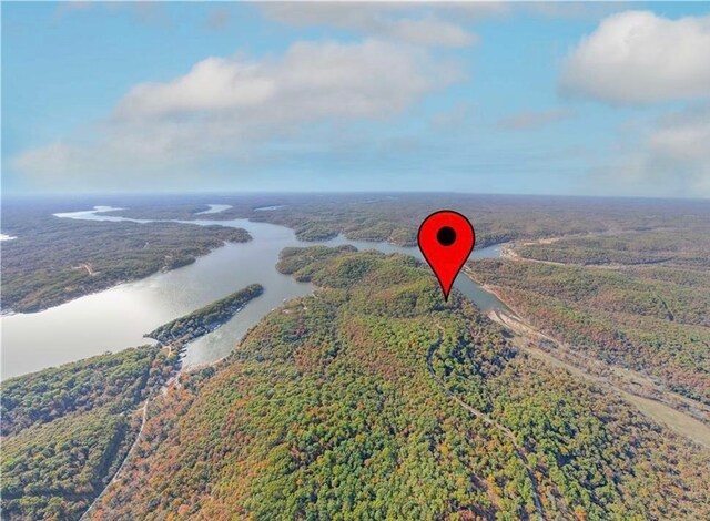 7930 Eagle Bay Dr, Gravois Mills, MO 65037 - bird's eye view with a water view and a wooded view