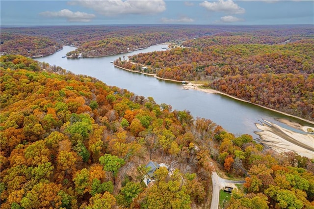 7930 Eagle Bay Dr, Gravois Mills, MO 65037 - birds eye view of property featuring a water view and a forest view