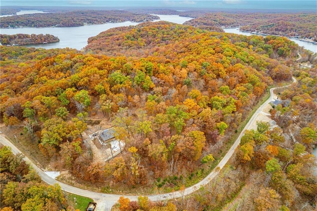 7930 Eagle Bay Dr, Gravois Mills, MO 65037 - drone / aerial view featuring a water view and a wooded view