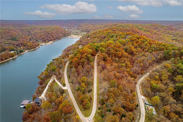 7930 Eagle Bay Dr, Gravois Mills, MO 65037 - bird's eye view featuring a water view and a forest view