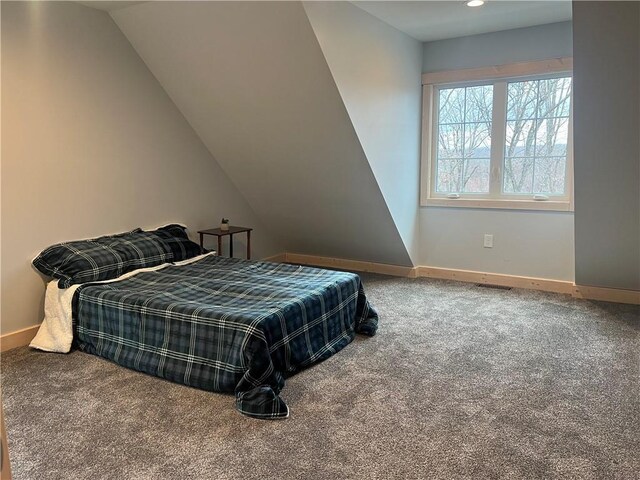 7930 Eagle Bay Dr, Gravois Mills, MO 65037 - bedroom featuring baseboards, recessed lighting, carpet flooring, and vaulted ceiling