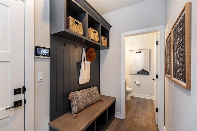 mudroom with dark hardwood / wood-style floors