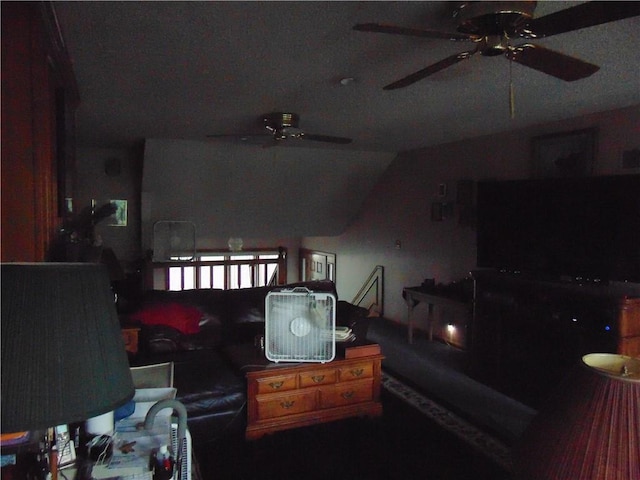 bedroom featuring ceiling fan and vaulted ceiling