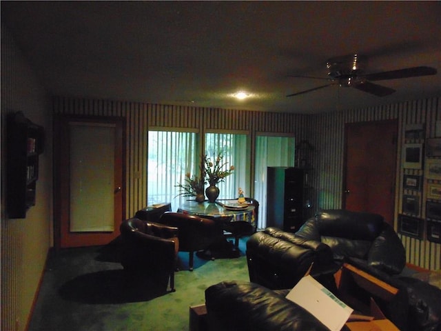 living room featuring ceiling fan