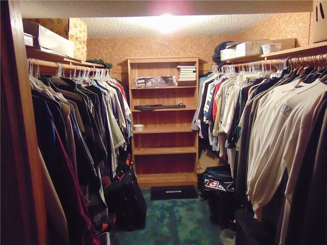 spacious closet featuring dark carpet