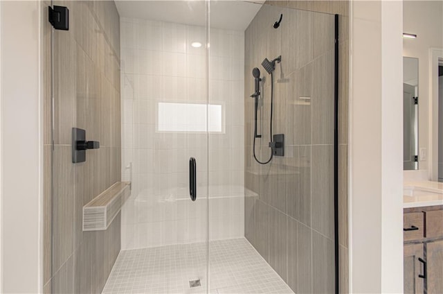 7551 NW Gower Ave, Kansas City, MO 64151 - bathroom featuring vanity and a stall shower