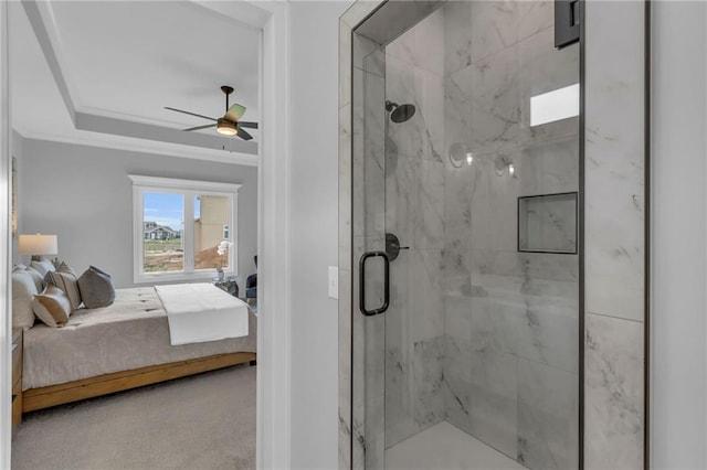 16879 S Cardinal St, Olathe, KS 66062 - ensuite bathroom with a ceiling fan and a marble finish shower