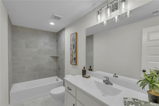 16879 S Cardinal St, Olathe, KS 66062 - bathroom featuring toilet, shower / washtub combination, vanity, and recessed lighting