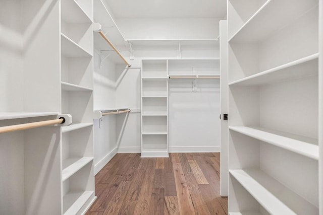 walk in closet with hardwood / wood-style flooring