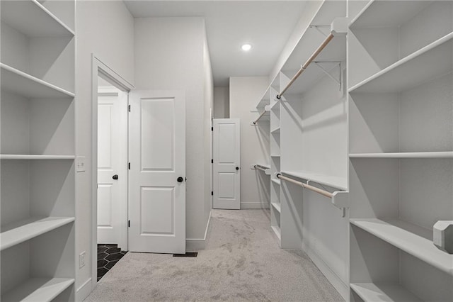 spacious closet with light colored carpet