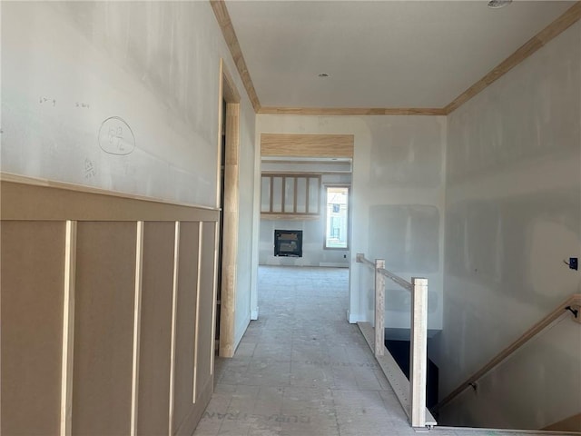 hallway with crown molding