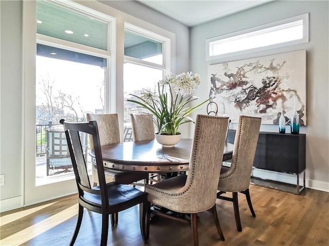 dining room with wood-type flooring and a wealth of natural light