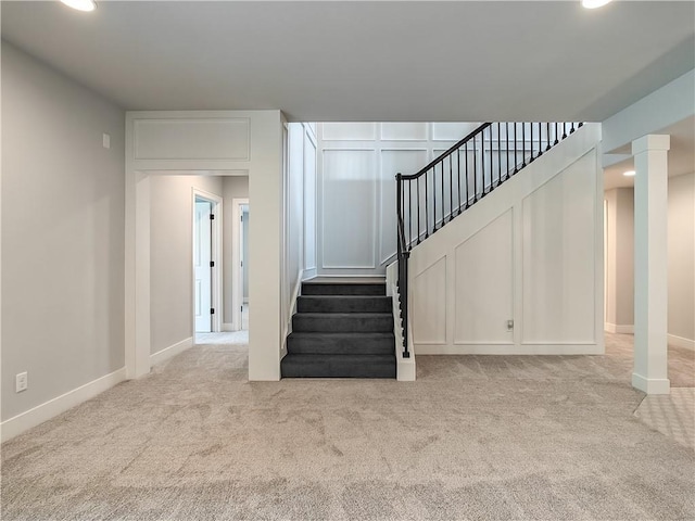 9301 W 168th St, Overland Park, KS 66085 - stairs featuring carpet floors, recessed lighting, baseboards, and ornate columns