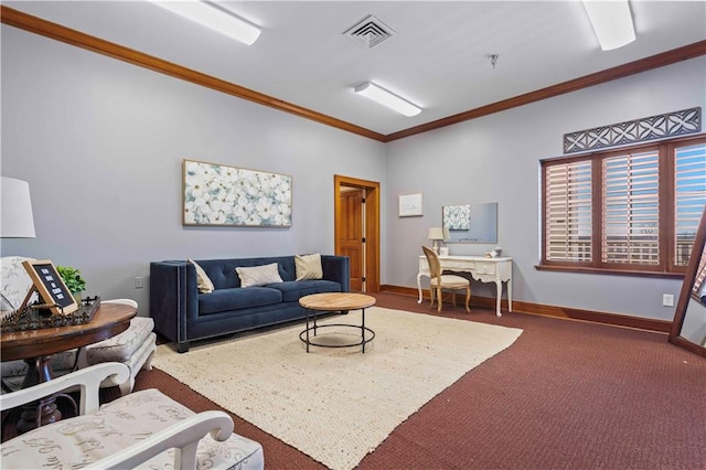 living room with crown molding