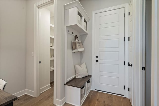 mudroom with dark wood-type flooring