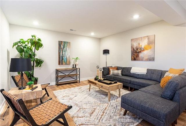 living room with wood-type flooring