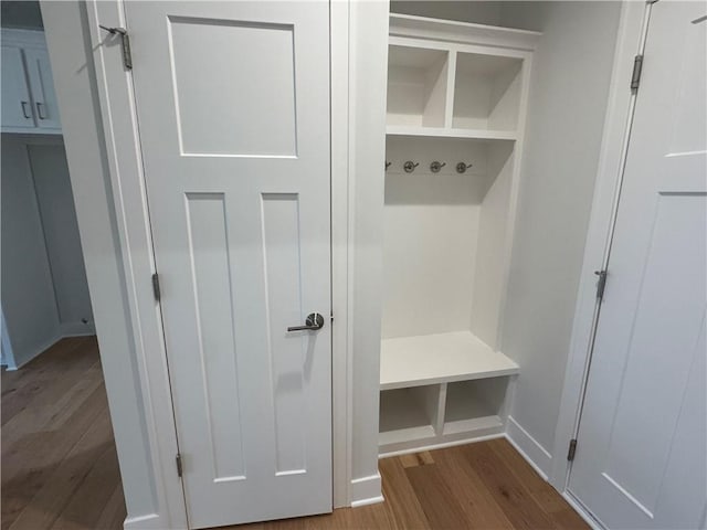 mudroom with hardwood / wood-style floors