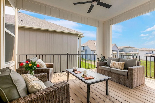 16735 S Hall St, Olathe, KS 66062 - wooden terrace with ceiling fan and an outdoor living space