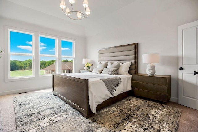 16735 S Hall St, Olathe, KS 66062 - carpeted bedroom featuring vaulted ceiling and a notable chandelier