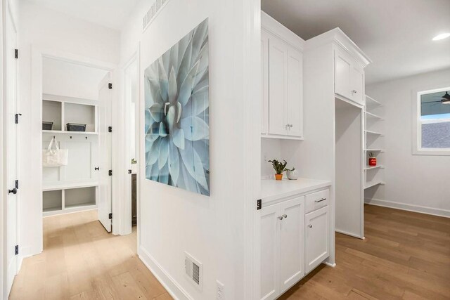 16743 S Hall St, Olathe, KS 66062 - hallway featuring visible vents, baseboards, recessed lighting, and light wood-style floors