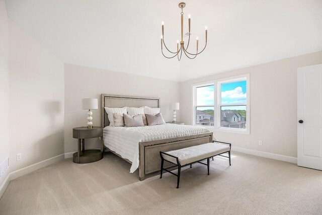 16743 S Hall St, Olathe, KS 66062 - bedroom featuring baseboards, a notable chandelier, and light carpet