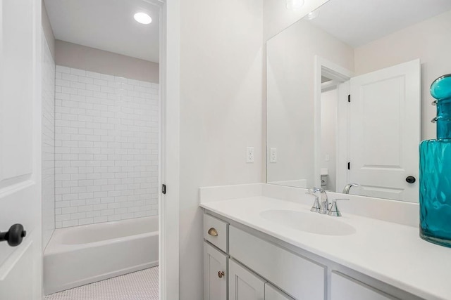 16743 S Hall St, Olathe, KS 66062 - bathroom with tile patterned floors, shower / bathing tub combination, and vanity