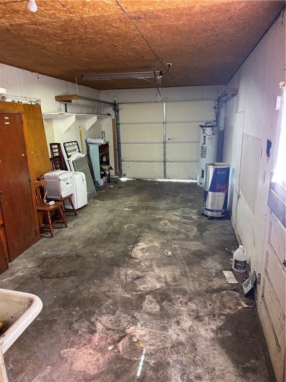 garage featuring water heater