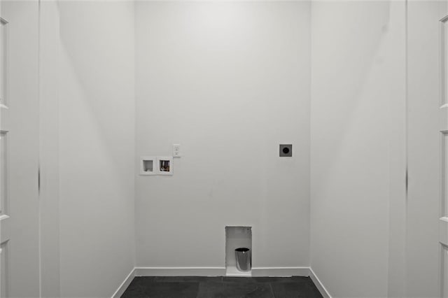 washroom featuring dark tile patterned flooring, washer hookup, and electric dryer hookup