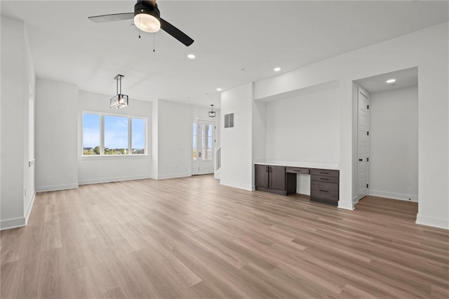 444 SW Brummel Rd, Lees Summit, MO 64081 - unfurnished living room with ceiling fan, light wood-type flooring, recessed lighting, and baseboards