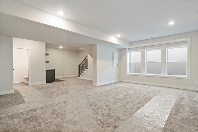 basement with carpet flooring