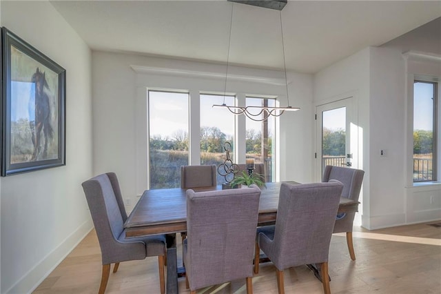 dining room with a notable chandelier and wood-type flooring