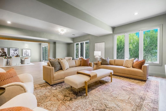 living room with light hardwood / wood-style floors