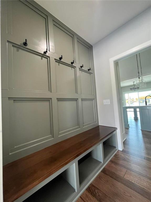 mudroom with dark wood-type flooring